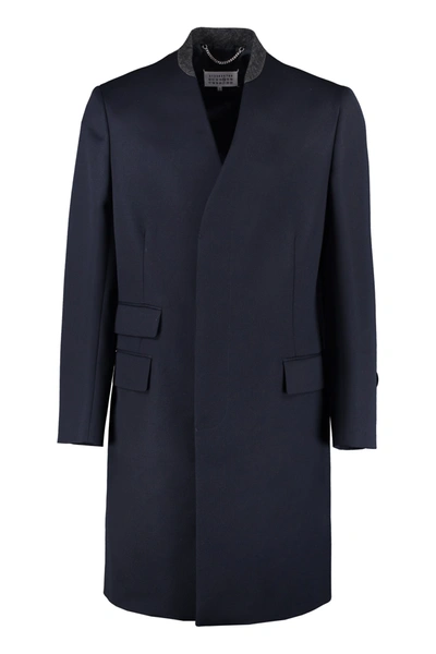 Shop Maison Margiela Single-breasted Wool Coat In Blue