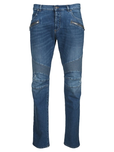 Shop Balmain Tapered Jeans In Blue