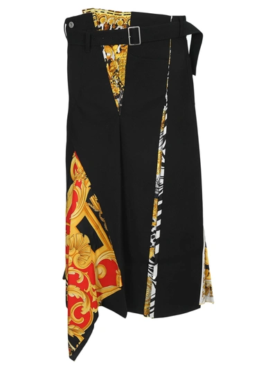 Shop Junya Watanabe X Versace Scarf Asymmetric Skirt In Black Mix