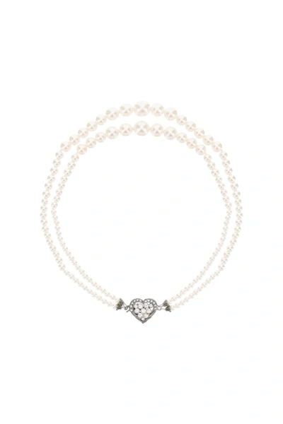 Shop Alessandra Rich Pearls Double Necklace In Pearl (white)