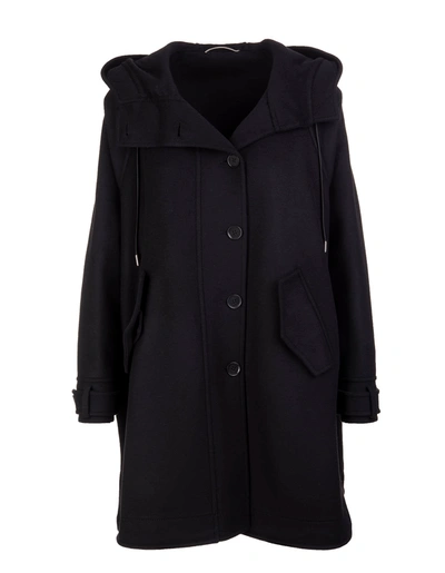 Shop Ermanno Scervino Black Wool Coat With Hood And Side Slits