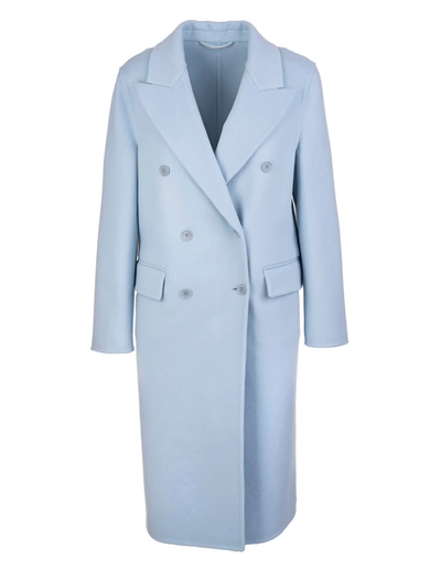 Shop Ermanno Scervino Long Double Breasted Coat In Light Blue Wool