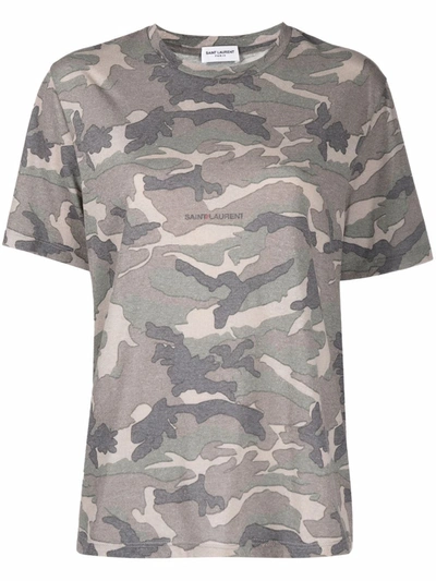 Shop Saint Laurent Camouflage-print T-shirt In Grau