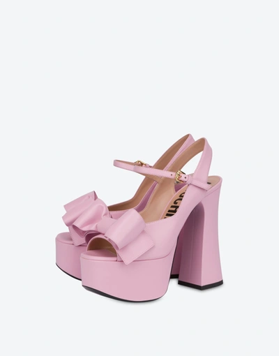 Shop Moschino Calfskin High Sandals With Platform In Pink