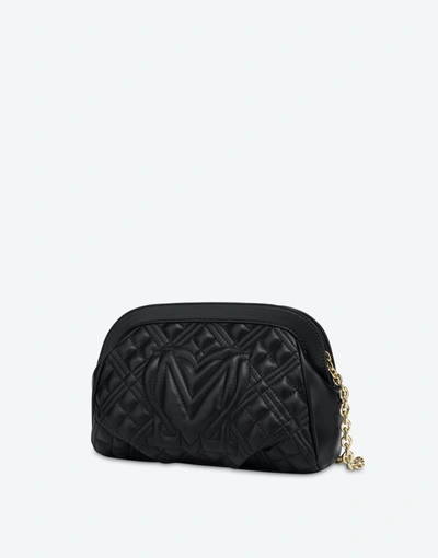 Shop Love Moschino Lettering Logo Quilted Clutch In Black