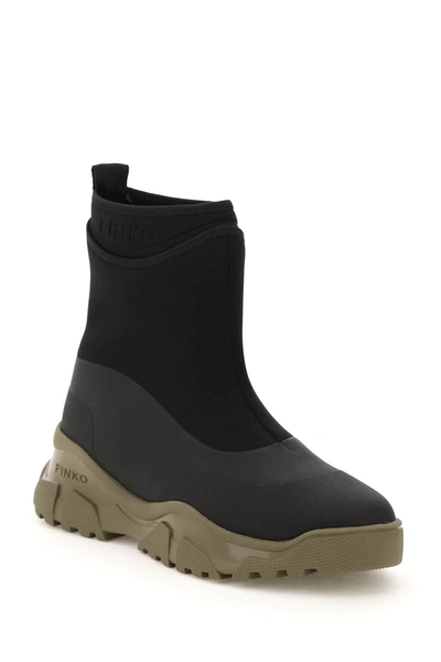 Shop Pinko Trek Rubberized Boots In Black,khaki