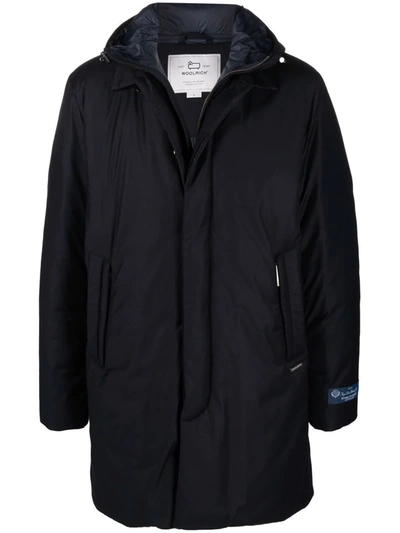 Shop Woolrich Luxury Hooded Coat In 蓝色