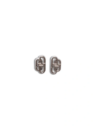 Shop Balenciaga Bb Silver Earrings In Metallic