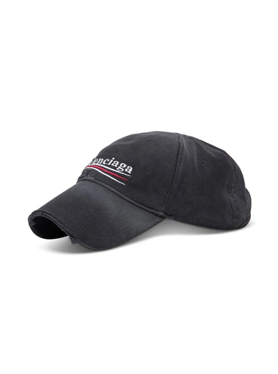 Shop Balenciaga Political Cotton Hat With Logo In Black