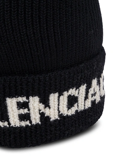 Shop Balenciaga Wool Beanie Cap With Logo In Black