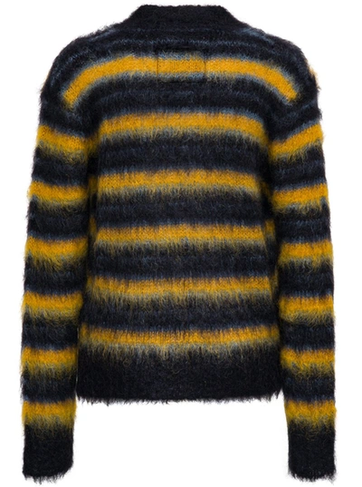 Shop Marni Striped Cardigan In Mohair Blend In Black