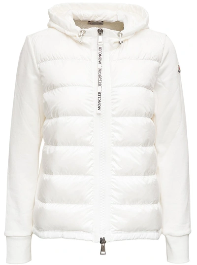 Shop Moncler White Cotton And Nylon Tricot Cardigan With Logo