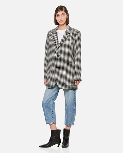 Shop Ami Alexandre Mattiussi Ami Paris Two Buttons Houndstooth Wool Long Jacket In Grey