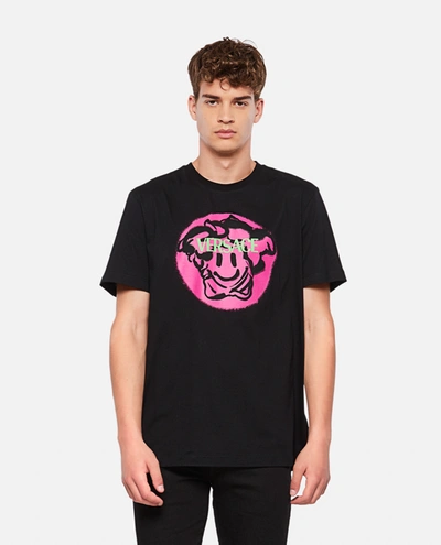 Versace Medusa Smile Printed Cotton T-shirt In Black | ModeSens