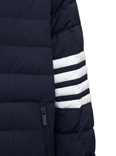Shop Thom Browne Blue Nylon Down Jacket With 4bar Detail