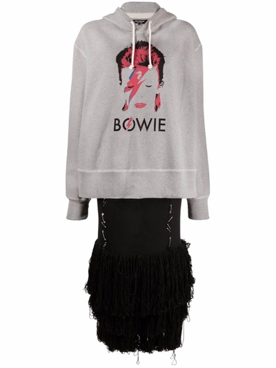 Shop Junya Watanabe Bowie-print Hoodie Layered Dress In Grau