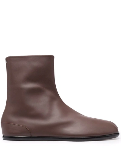 Shop Maison Margiela Tabi Flat Ankle Boots In Braun