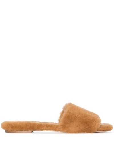 Shop Aeyde Anna Shearling Slippers In Brown