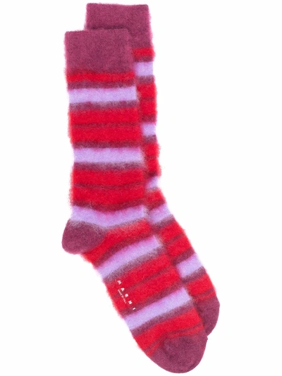 Shop Marni Stripe-print Mohair Socks In Red
