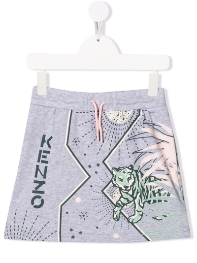 Shop Kenzo Tiger-print Drawstring-waist Skirt In Grey