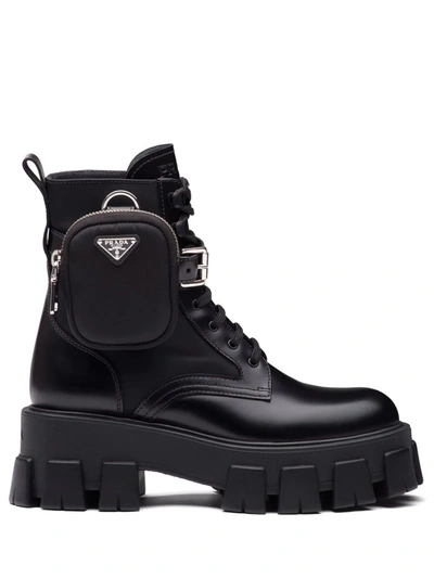 Shop Prada Monolith Combat Boots In Black