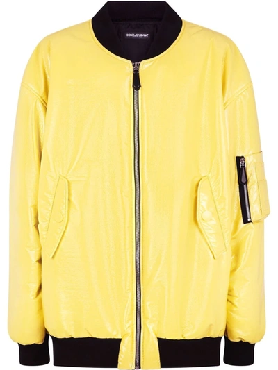 Shop Dolce & Gabbana Zip-through Bomber Jacket In Yellow