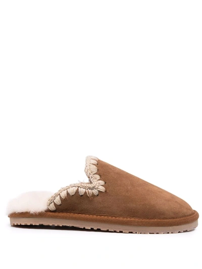 Shop Mou Suede Slippers In Brown