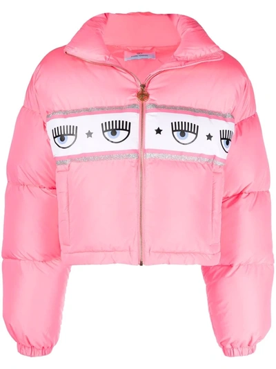 Shop Chiara Ferragni Logo-print Zip-up Puffer Jacket In Pink