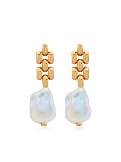 Shop Monica Vinader Heirloom Baroque Pearl Earrings In Gold