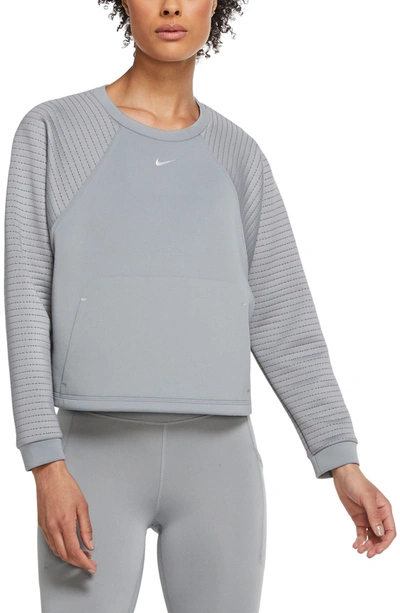 Shop Nike Pro Fleece Crewneck Pullover In Particle Grey/ Metallic Silver