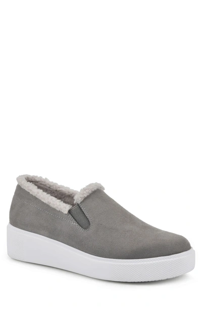 Shop White Mountain Dynamo Faux Shearling Trim Slip-on Platform Sneaker In Lt Grey/fabric