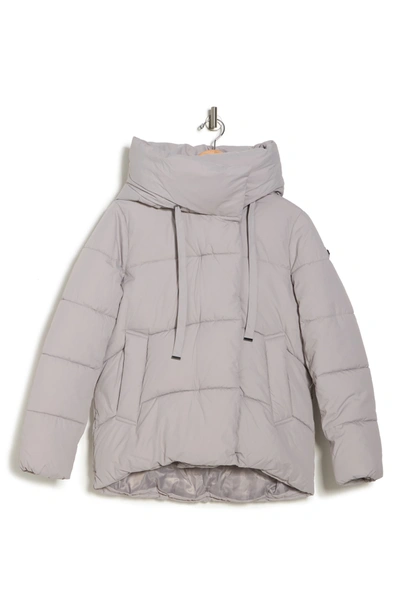 Shop Bcbgmaxazria Pillow Collar Hooded Puffer Jacket In Stone