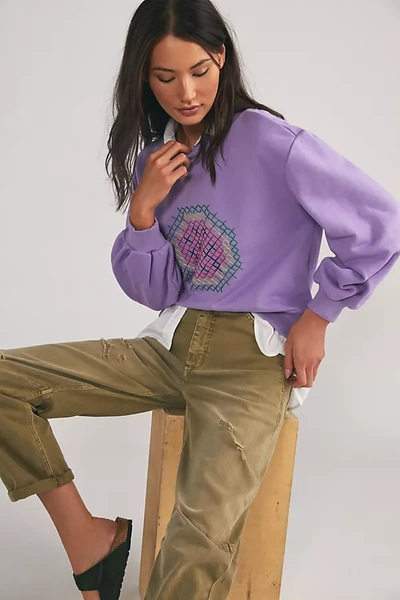 Shop Olivia Rubin Cross-stitched Fruit Sweatshirt In Purple