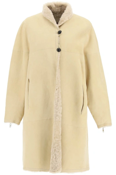 Shop Isabel Marant Abazoe Shearling Coat In Beige