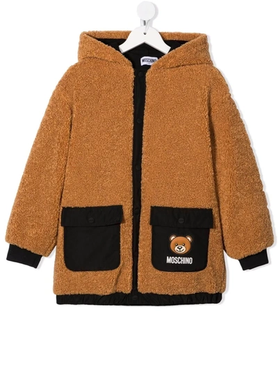 Shop Moschino Teddy Bear-motif Hooded Jacket In Brown