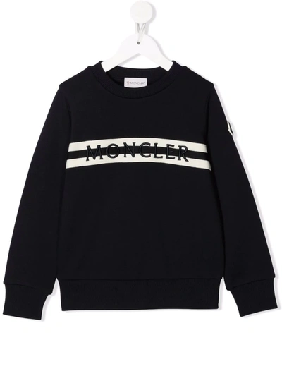 Shop Moncler Embroidered Logo Cotton Sweatshirt In Blue
