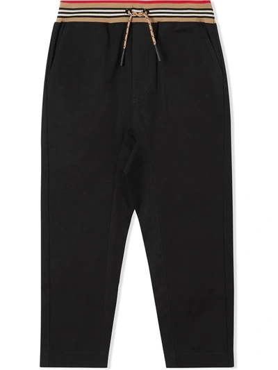 Burberry Icon Stripe Drawstring Trousers In Black