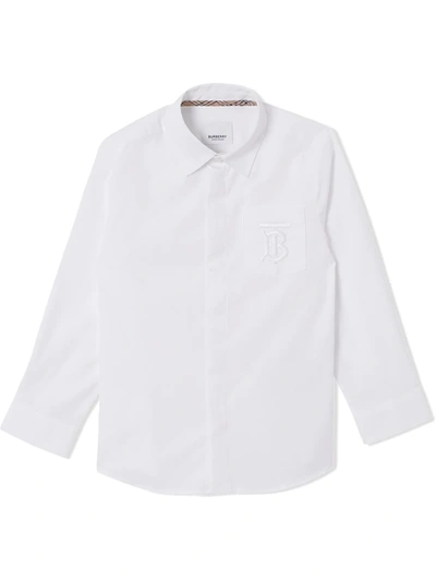 Shop Burberry Monogram-embroidered Cotton Shirt In White