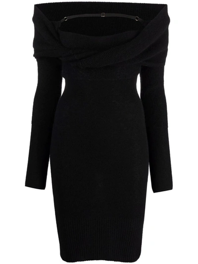 Shop Jacquemus Long-sleeve Ribbed-knit Dress In Black