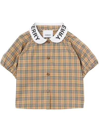 Shop Burberry Logo-print Checked Blouse In Neutrals
