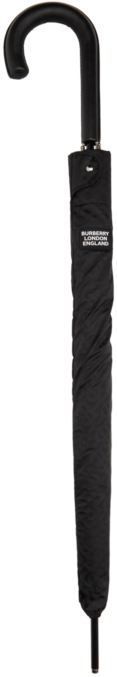 Shop Burberry Black Jacquard Monogram Walking Umbrella