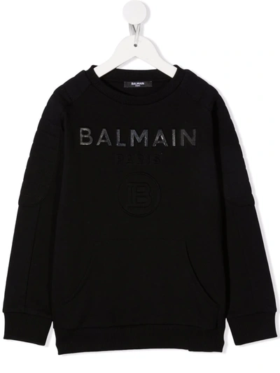 Shop Balmain Embossed-logo Cotton Sweatshirt In Black
