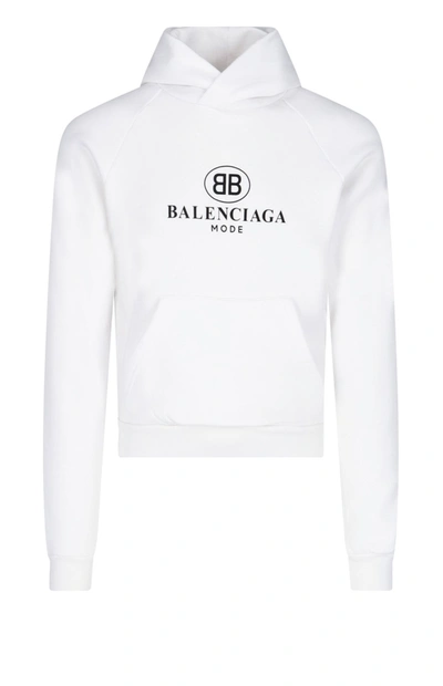 Shop Balenciaga Logo Print Hoodie In White