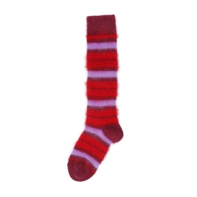 Shop Marni Striped Socks In Red