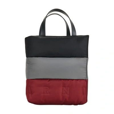 Shop Marni Museo Soft Tricolor Quilted Tote Bag In Black Anthracite Dark China Red Black Black