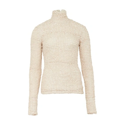 Nanushka Textured Long-sleeve Turtleneck Top In Creme