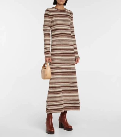 Shop Chloé Striped Cashmere-blend Sweater Dress In 彩色