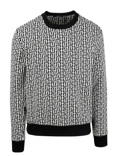 Shop Balmain Allover Monogram Crewneck Sweater In Multi