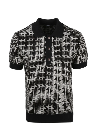 Shop Balmain Monogram Buttoned Polo Shirt In Multi