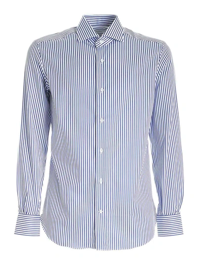 Shop Mazzarelli Striped Shirt In Blue And White